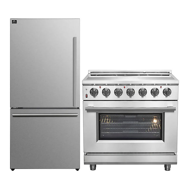 FORNO 2-Piece SS Kitchen Bundle - 36" Electric Range and 31" Bottom Freezer Refrigerator FORNO