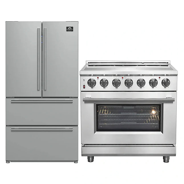 FORNO 2-Piece SS Kitchen Bundle - 36" Electric Range and 36" Bottom Freezer Refrigerator FORNO