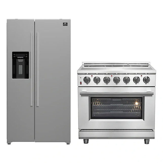 FORNO 2-Piece SS Kitchen Bundle - 36" Electric Range and 36" Bottom Freezer Refrigerator FORNO