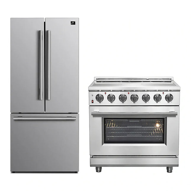 FORNO 2-Piece SS Kitchen Bundle - 36" Electric Range and 31" Bottom Freezer Refrigerator FORNO