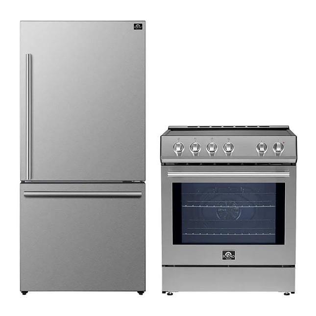 FORNO 2-Piece SS Kitchen Bundle - 30" Induction Range and 31" Bottom Freezer Refrigerator FORNO