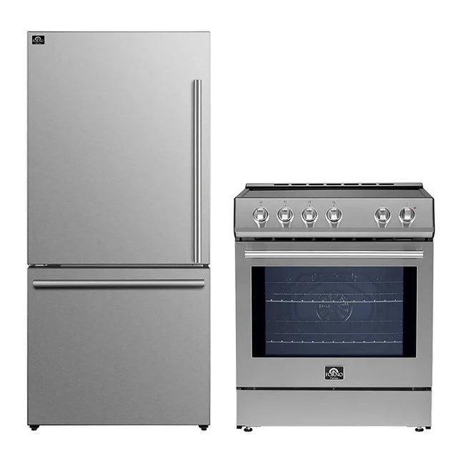 FORNO 2-Piece SS Kitchen Bundle - 30" Induction Range and 31" Bottom Freezer Refrigerator FORNO