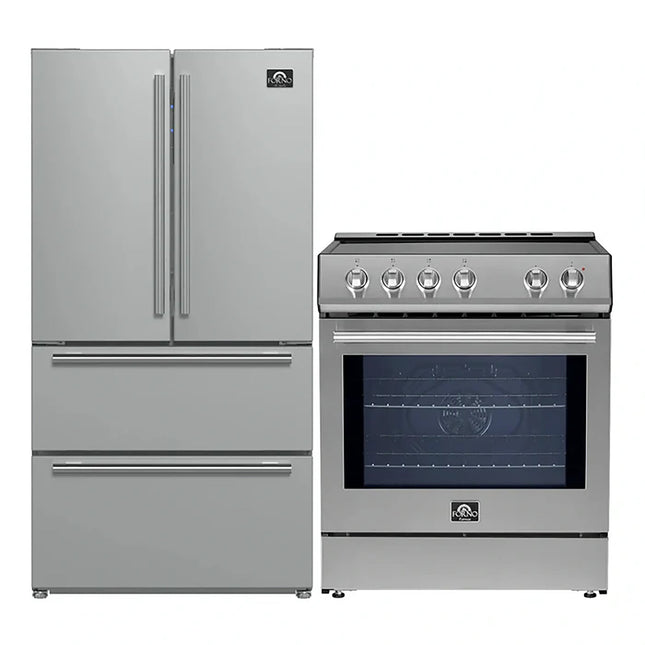 FORNO 2-Piece SS Kitchen Bundle - 30" Induction Range and 36" Bottom Freezer Refrigerator FORNO