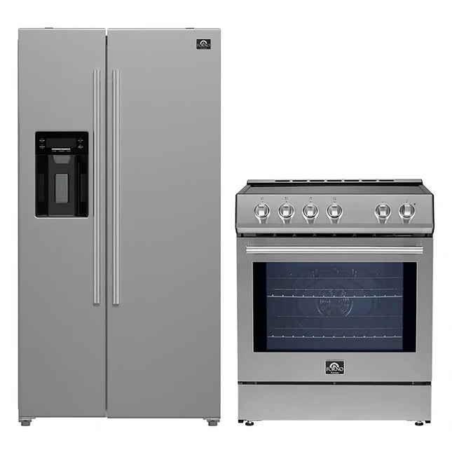 FORNO 2-Piece SS Kitchen Bundle - 30" Induction Range and 36" Bottom Freezer Refrigerator FORNO