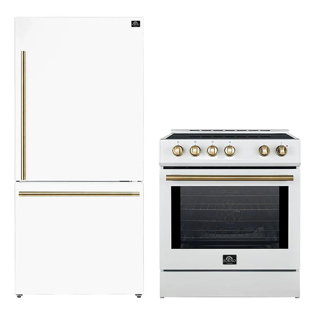 FORNO 2-Piece White Kitchen Bundle - 30" Induction Range and 31" Bottom Freezer Refrigerator FORNO