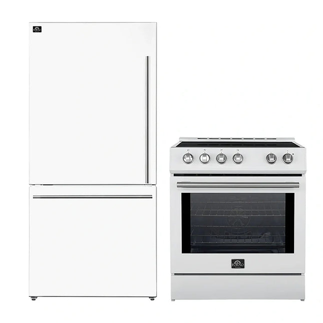 FORNO 2-Piece White Kitchen Bundle - 30" Induction Range and 31" Bottom Freezer Refrigerator FORNO