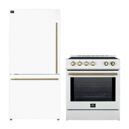 FORNO 2-Piece White Kitchen Bundle - 30" Induction Range and 31" Bottom Freezer Refrigerator FORNO