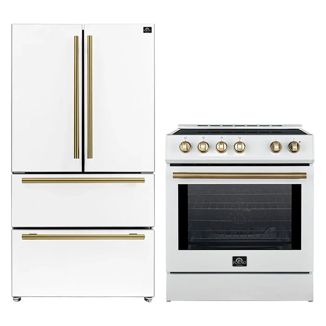 FORNO 2-Piece White Kitchen Bundle - 30" Induction Range and 36" Bottom Freezer Refrigerator FORNO