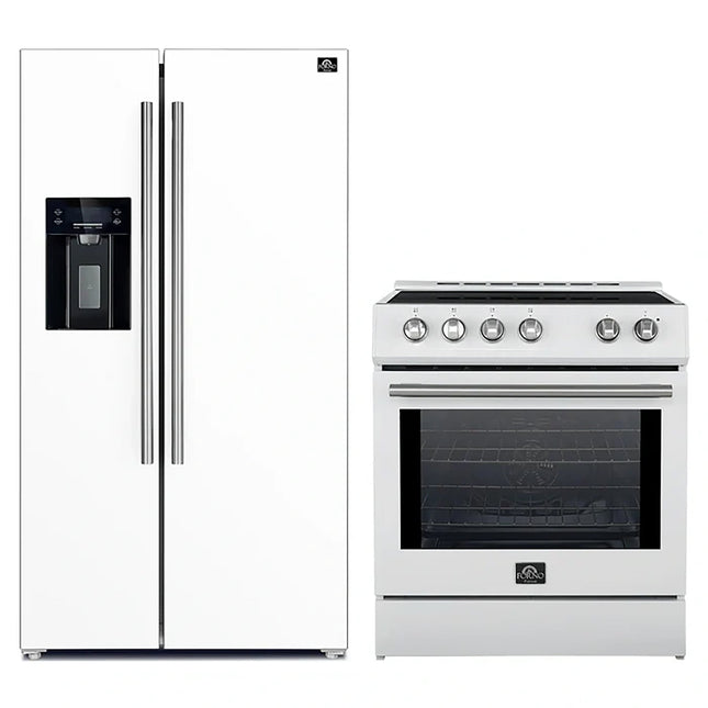FORNO 2-Piece White Kitchen Bundle - 30" Induction Range and 36" Bottom Freezer Refrigerator FORNO