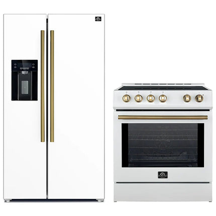 FORNO 2-Piece White Kitchen Bundle - 30" Induction Range and 36" Bottom Freezer Refrigerator FORNO