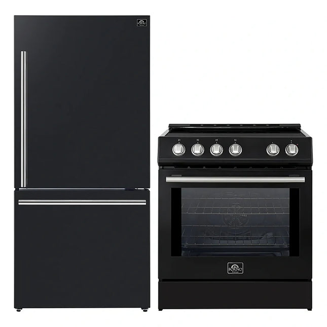 FORNO 2-Piece Black Kitchen Bundle - 30" Induction Range and 31" Bottom Freezer Refrigerator FORNO