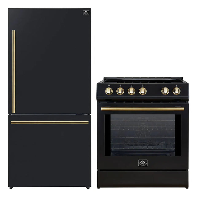 FORNO 2-Piece Black Kitchen Bundle - 30" Induction Range and 31" Bottom Freezer Refrigerator FORNO