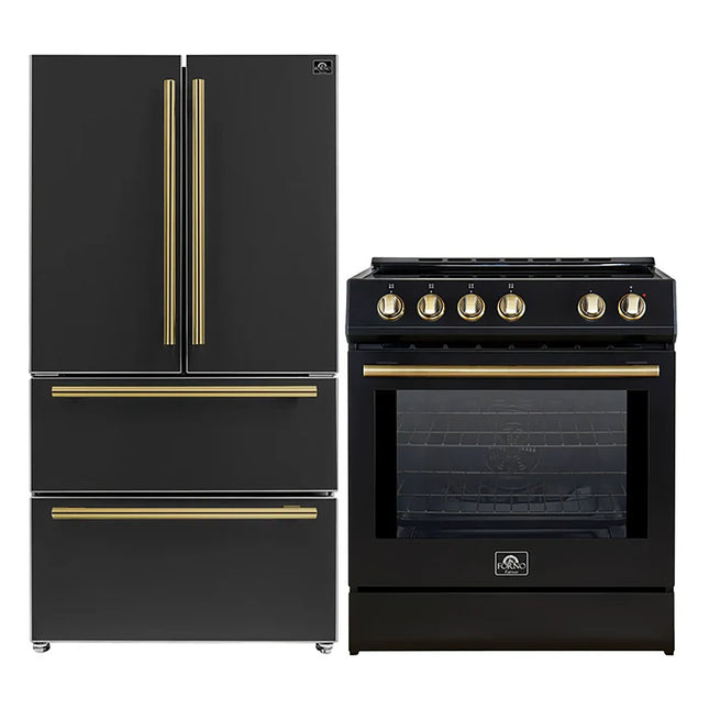 FORNO 2-Piece Black Kitchen Bundle - 30" Induction Range and 36" Bottom Freezer Refrigerator FORNO