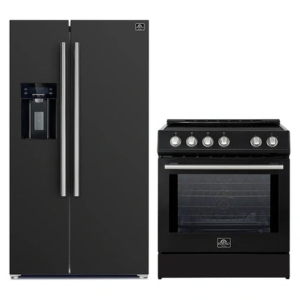 FORNO 2-Piece Black Kitchen Bundle - 30" Induction Range and 36" Bottom Freezer Refrigerator FORNO
