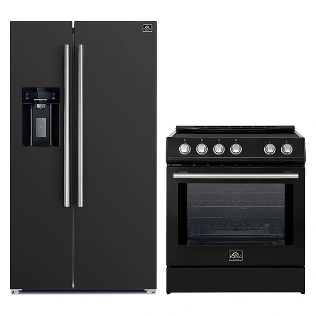 FORNO 2-Piece Black Kitchen Bundle - 30" Induction Range and 36" Bottom Freezer Refrigerator FORNO
