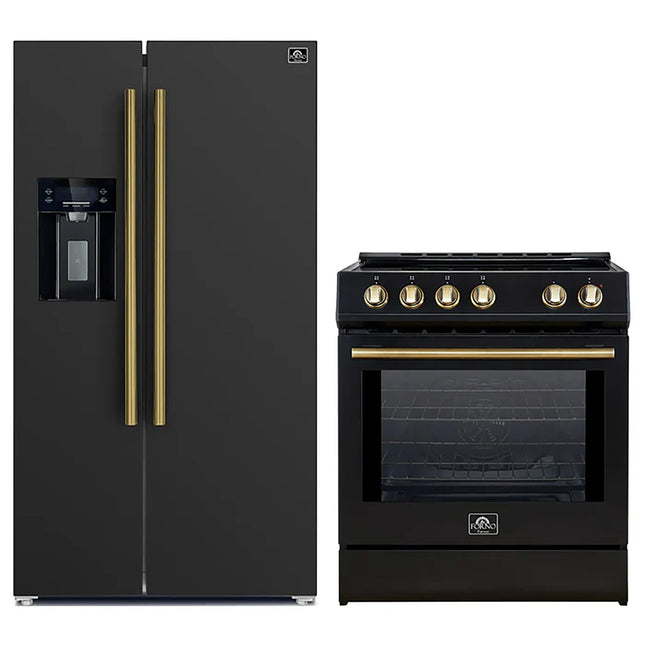 FORNO 2-Piece Black Kitchen Bundle - 30" Induction Range and 36" Bottom Freezer Refrigerator FORNO