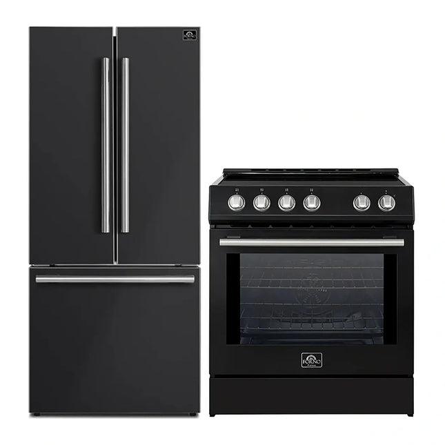 FORNO 2-Piece Black Kitchen Bundle - 30" Induction Range and 31" Bottom Freezer Refrigerator FORNO