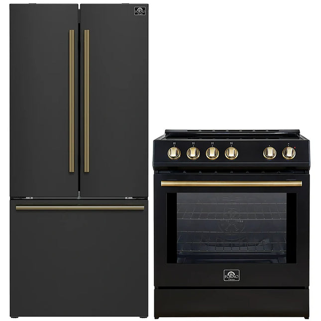FORNO 2-Piece Black Kitchen Bundle - 30" Induction Range and 31" Bottom Freezer Refrigerator FORNO