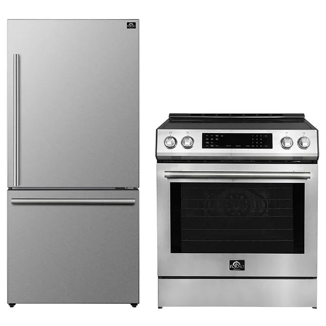 FORNO 2-Piece SS Kitchen Bundle - 30" Induction Range and 31" Bottom Freezer Refrigerator FORNO