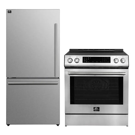 FORNO 2-Piece SS Kitchen Bundle - 30" Induction Range and 31" Bottom Freezer Refrigerator FORNO