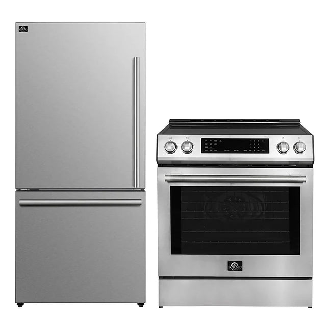 FORNO 2-Piece SS Kitchen Bundle - 30" Induction Range and 31" Bottom Freezer Refrigerator FORNO