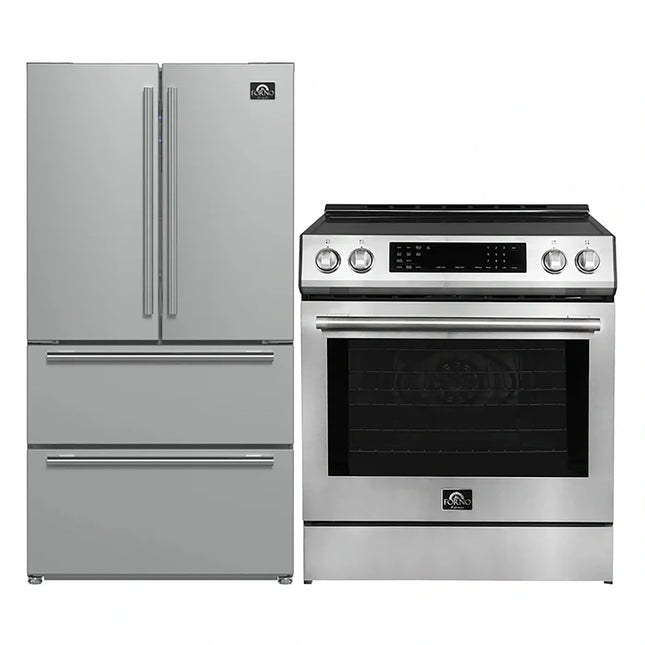 FORNO 2-Piece SS Kitchen Bundle - 30" Induction Range and 36" Bottom Freezer Refrigerator FORNO