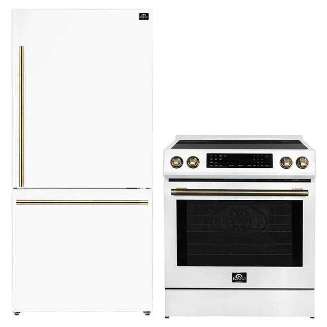 FORNO 2-Piece White Kitchen Bundle - 30" Induction Range and 31" Bottom Freezer Refrigerator FORNO