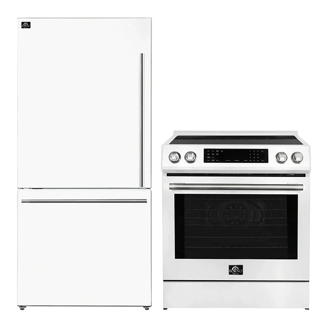 FORNO 2-Piece White Kitchen Bundle - 30" Induction Range and 31" Bottom Freezer Refrigerator FORNO