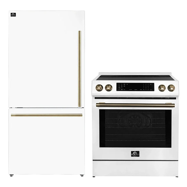 FORNO 2-Piece White Kitchen Bundle - 30" Induction Range and 31" Bottom Freezer Refrigerator FORNO