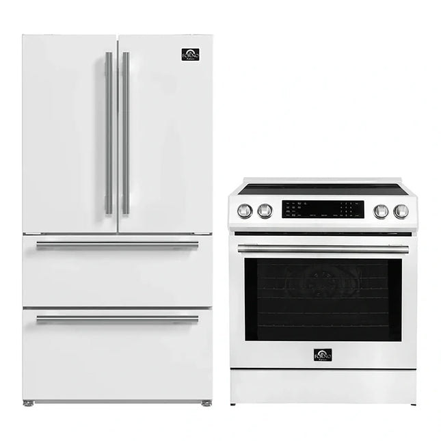 FORNO 2-Piece White Kitchen Bundle - 30" Induction Range and 36" Bottom Freezer Refrigerator FORNO