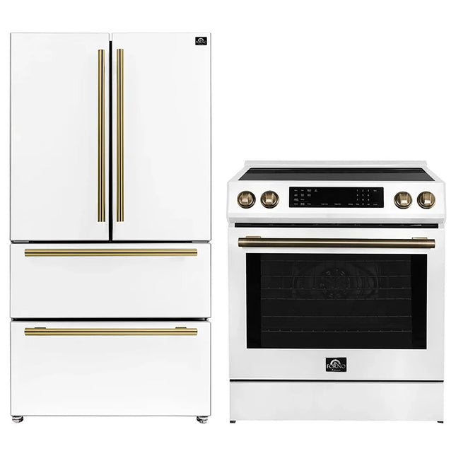 FORNO 2-Piece White Kitchen Bundle - 30" Induction Range and 36" Bottom Freezer Refrigerator FORNO
