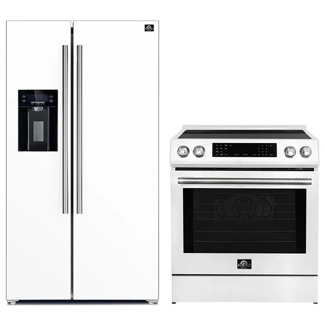 FORNO 2-Piece White Kitchen Bundle - 30" Induction Range and 36" Bottom Freezer Refrigerator FORNO