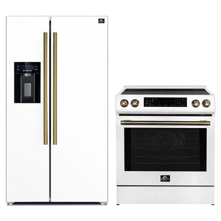FORNO 2-Piece White Kitchen Bundle - 30" Induction Range and 36" Bottom Freezer Refrigerator FORNO