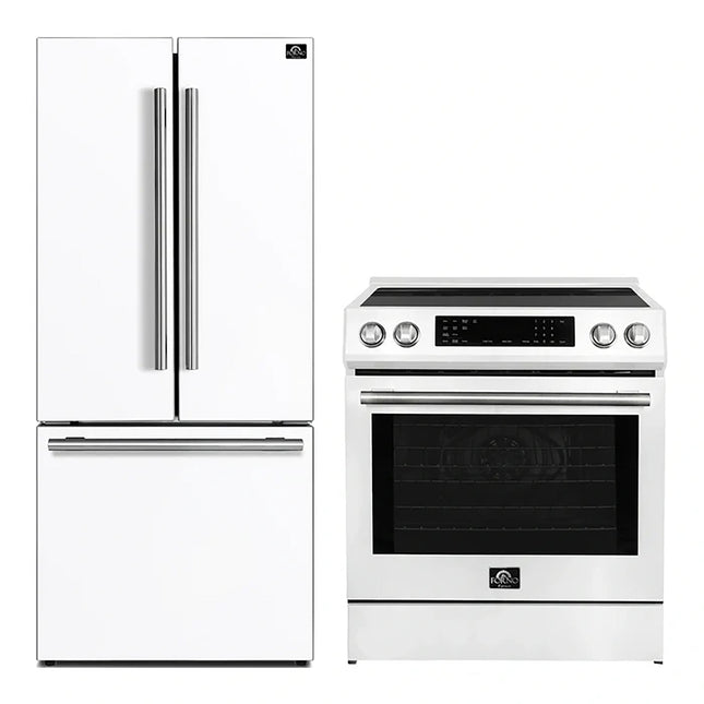 FORNO 2-Piece White Kitchen Bundle - 30" Induction Range and 31" Bottom Freezer Refrigerator FORNO