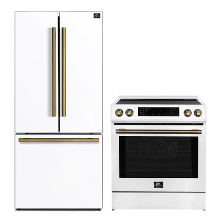 FORNO 2-Piece White Kitchen Bundle - 30" Induction Range and 31" Bottom Freezer Refrigerator FORNO