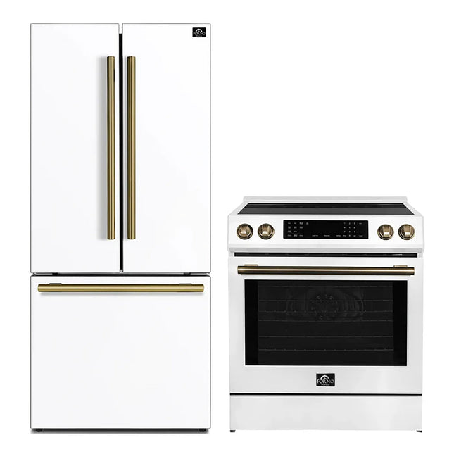FORNO 2-Piece White Kitchen Bundle - 30" Induction Range and 31" Bottom Freezer Refrigerator FORNO
