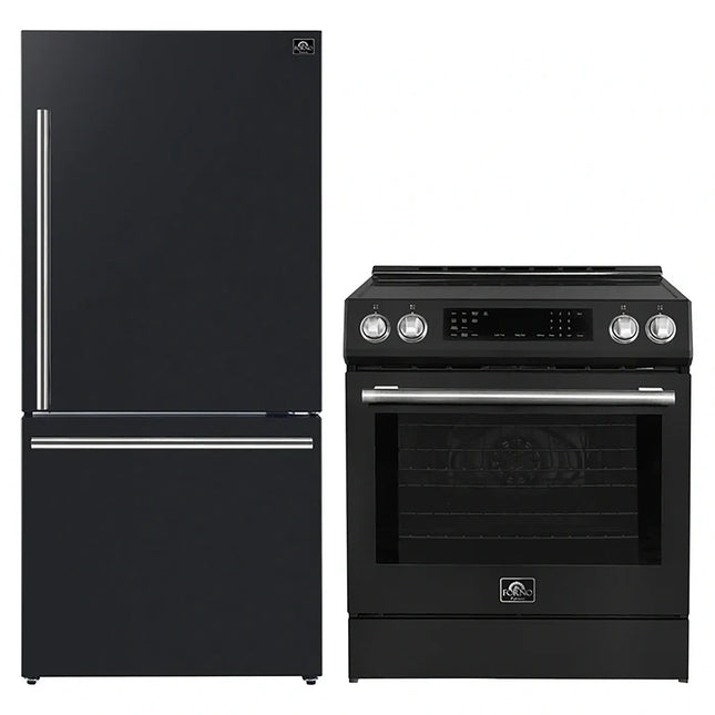 FORNO 2-Piece Black Kitchen Bundle - 30" Induction Range and 31" Bottom Freezer Refrigerator FORNO