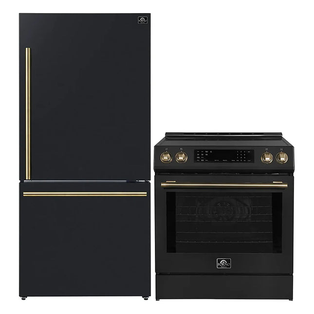 FORNO 2-Piece Black Kitchen Bundle - 30" Induction Range and 31" Bottom Freezer Refrigerator FORNO