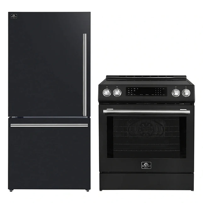 FORNO 2-Piece Black Kitchen Bundle - 30" Induction Range and 31" Bottom Freezer Refrigerator FORNO