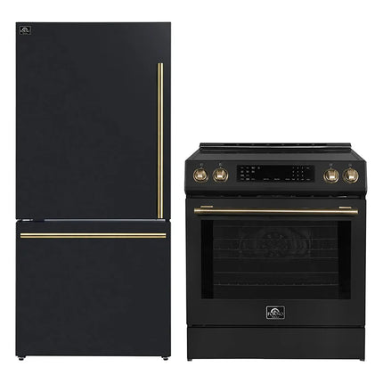 FORNO 2-Piece Black Kitchen Bundle - 30" Induction Range and 31" Bottom Freezer Refrigerator FORNO