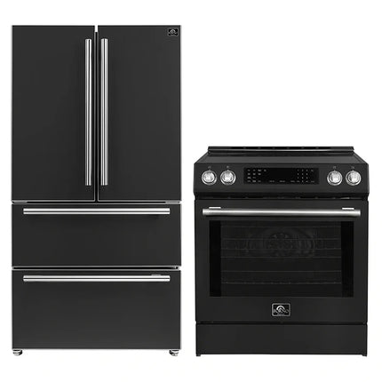 FORNO 2-Piece Black Kitchen Bundle - 30" Induction Range and 36" Bottom Freezer Refrigerator FORNO