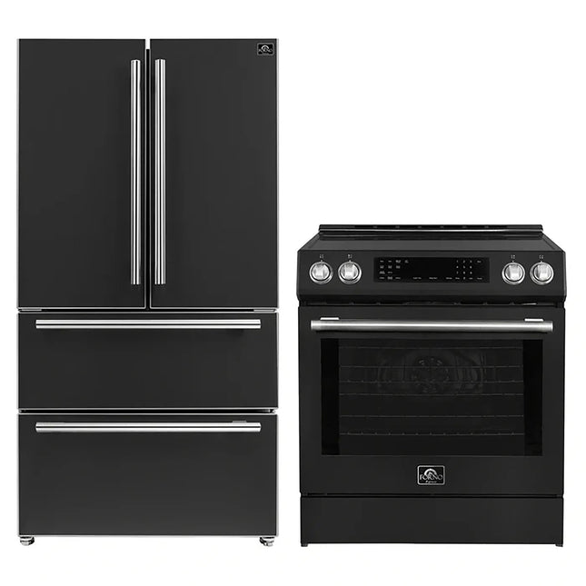 FORNO 2-Piece Black Kitchen Bundle - 30" Induction Range and 36" Bottom Freezer Refrigerator FORNO