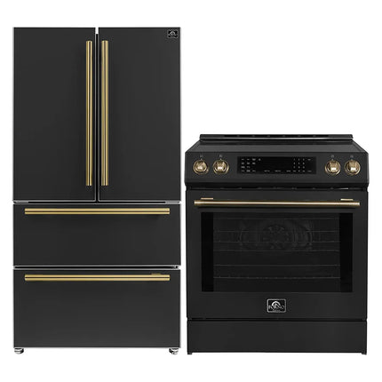 FORNO 2-Piece Black Kitchen Bundle - 30" Induction Range and 36" Bottom Freezer Refrigerator FORNO