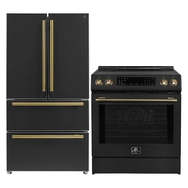 FORNO 2-Piece Black Kitchen Bundle - 30" Induction Range and 36" Bottom Freezer Refrigerator FORNO
