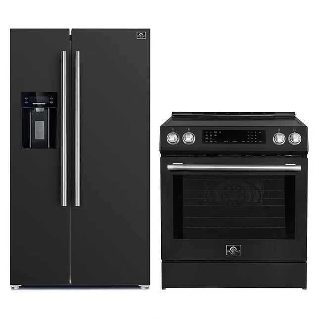 FORNO 2-Piece Black Kitchen Bundle - 30" Induction Range and 36" Bottom Freezer Refrigerator FORNO
