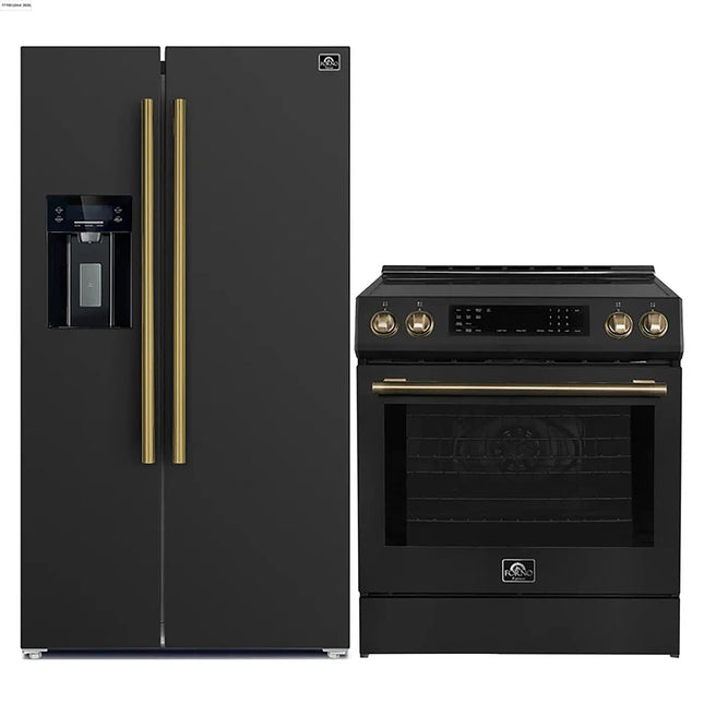 FORNO 2-Piece Black Kitchen Bundle - 30" Induction Range and 36" Bottom Freezer Refrigerator FORNO