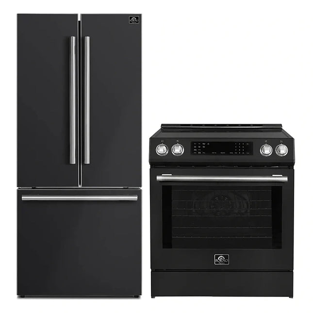 FORNO 2-Piece Black Kitchen Bundle - 30" Induction Range and 31" Bottom Freezer Refrigerator FORNO
