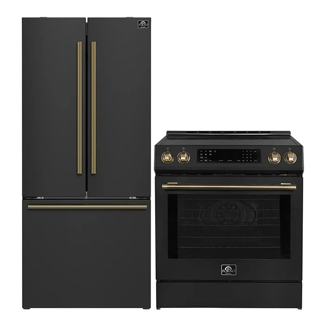 FORNO 2-Piece Black Kitchen Bundle - 30" Induction Range and 31" Bottom Freezer Refrigerator FORNO