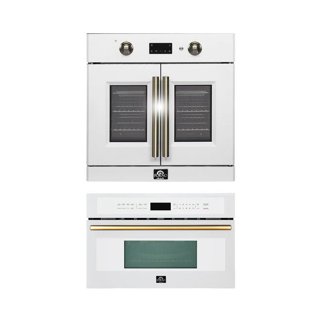 FORNO 2-Piece Kitchen Bundle - 30" White Single Wall Oven (1333-30), 30" White Microwave (3093-30) FORNO