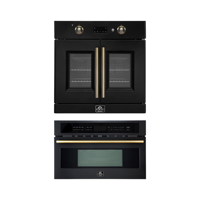 FORNO 2-Piece Kitchen Bundle - 30" Black Single Wall Oven (1333-30), 30" Black Microwave (3093-30) FORNO